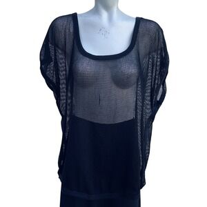 Black Mesh T-Shirt Top Layering‎ See Through Blouse Sleeveless Tank Alternative